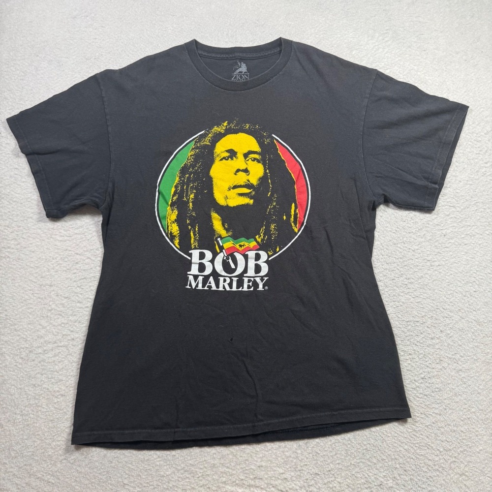 Zion Bob Marley Graphic T-Shirt Mens Large Black Fair Reggae Music Rootswear